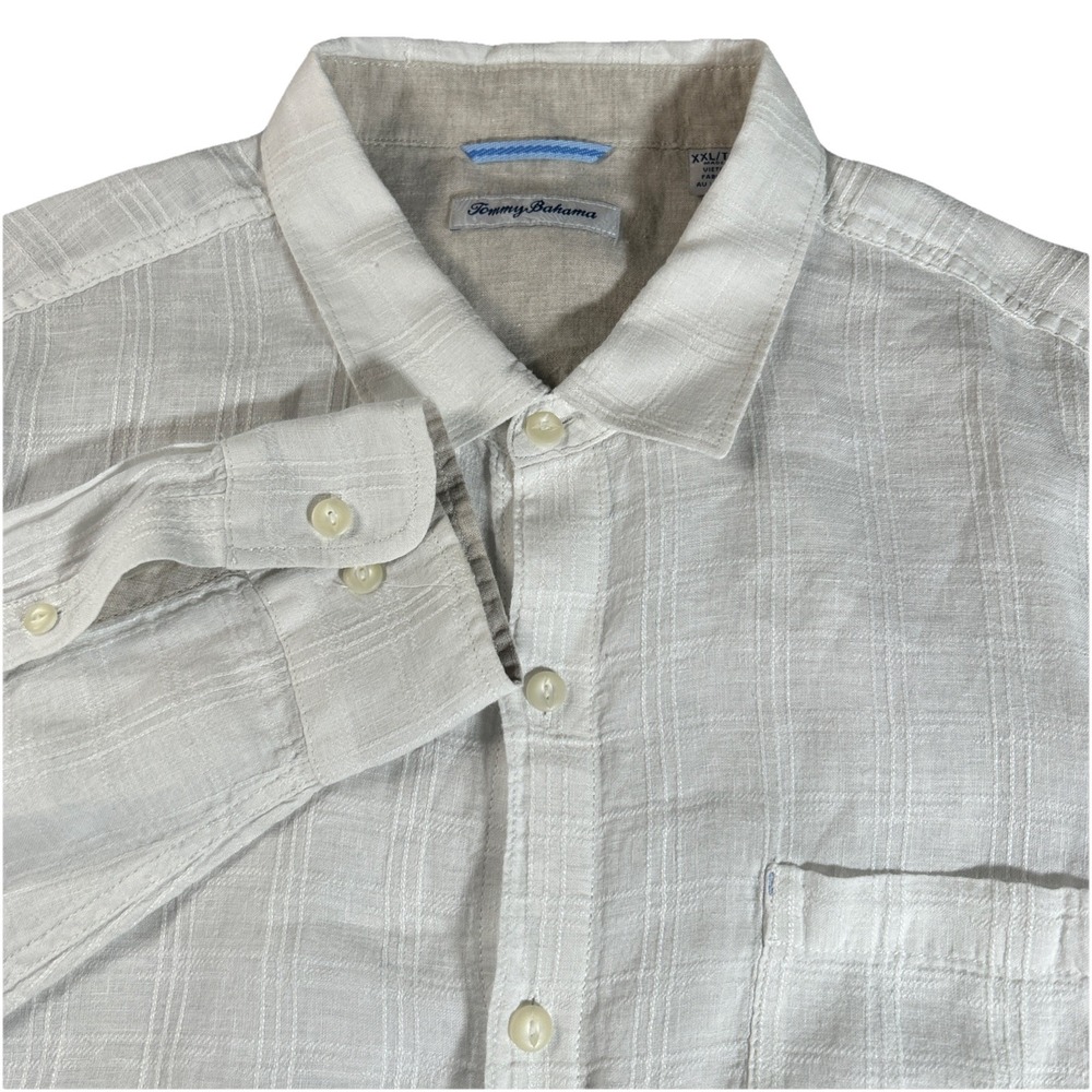 Tommy Bahama Ventana Plaid Linen Shirt Men's XXL White Lightweight Beach Walking